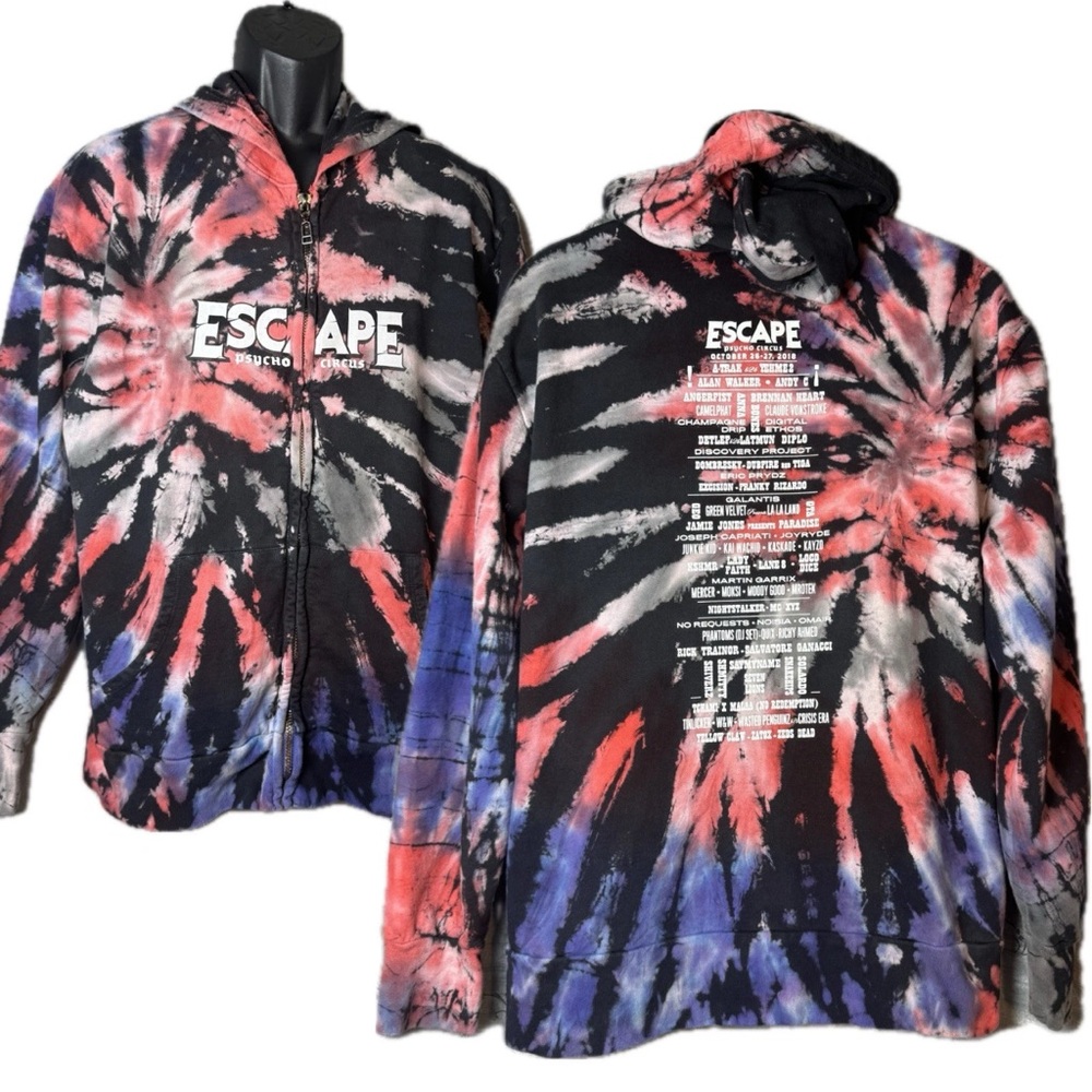 Escspe Psycho Circus 2018 EDM Festival Lineup Full-Zip Tie-Dye Hoodie Men’s Sz M